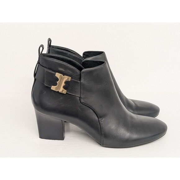 TORY BURCH Gemini Gold Link Black Ankle Boots Women Size 11 Heels 3" Classic - Picture 2 of 10